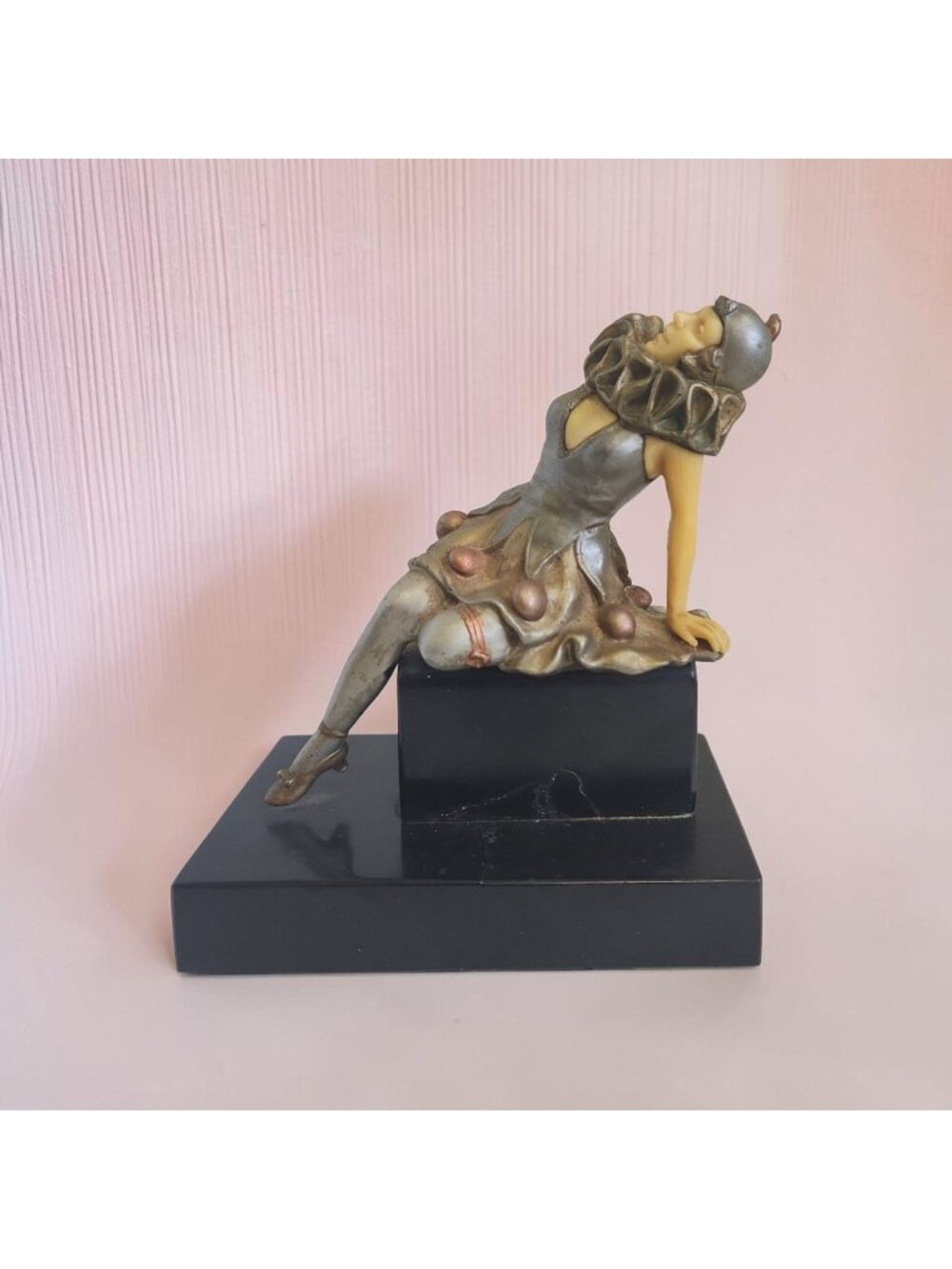 Art Deco Style Vintage Pierrot Style Clown Marble Base Elegant Sitting Pose Coll